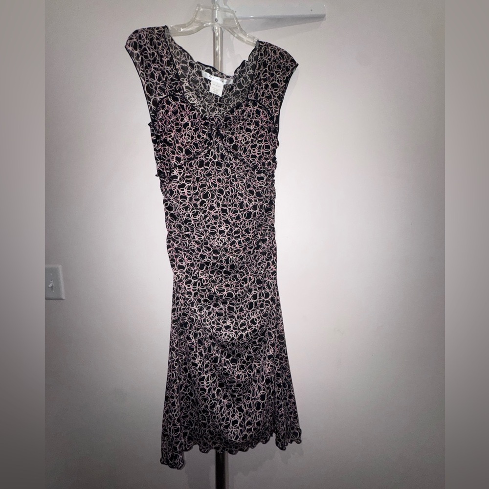 Max Studio Black Midi Dress with Pink Loop Print